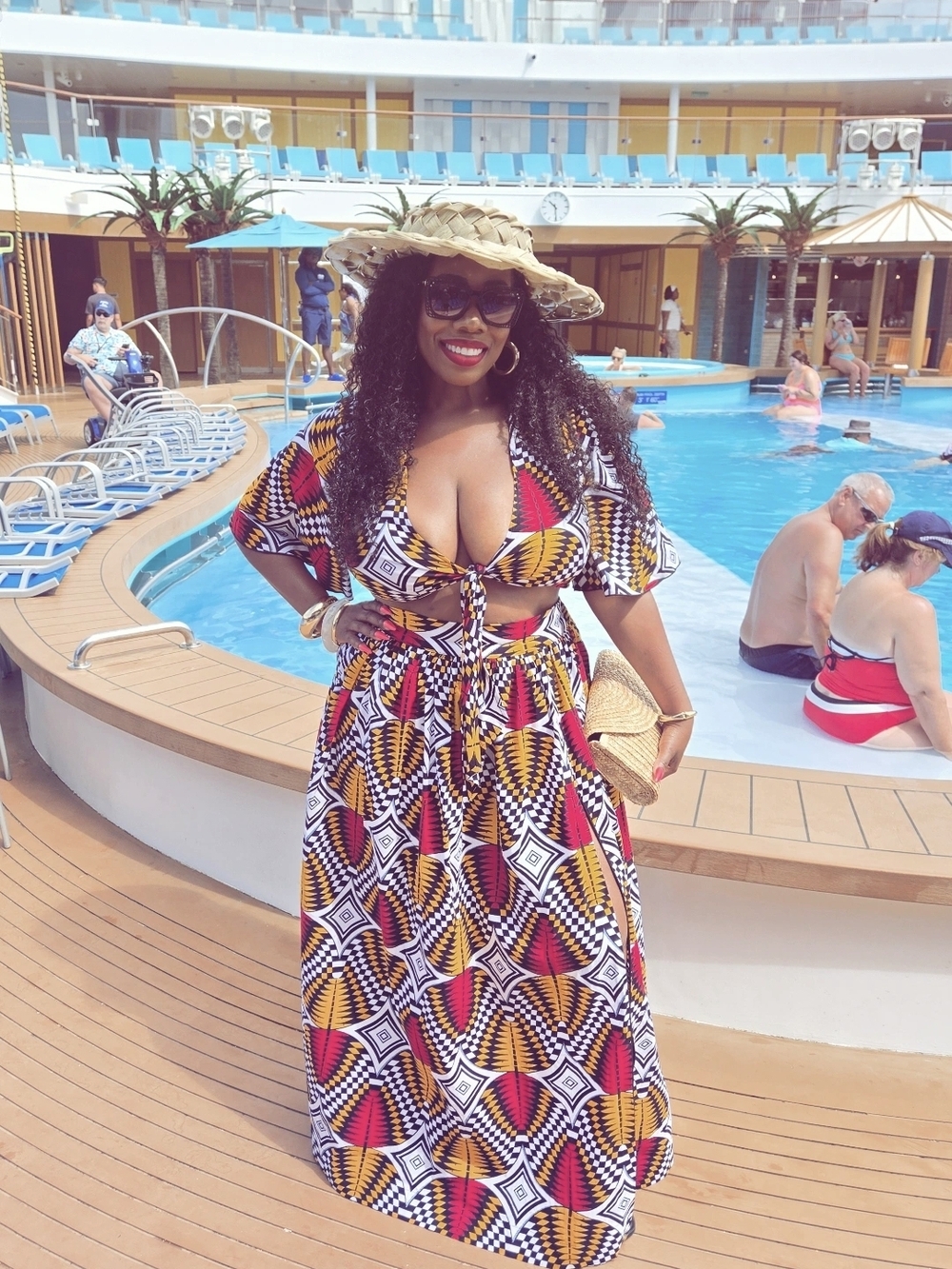 Vibrant Geometric Two-Piece Maxi Set - Yellow, Red, Black